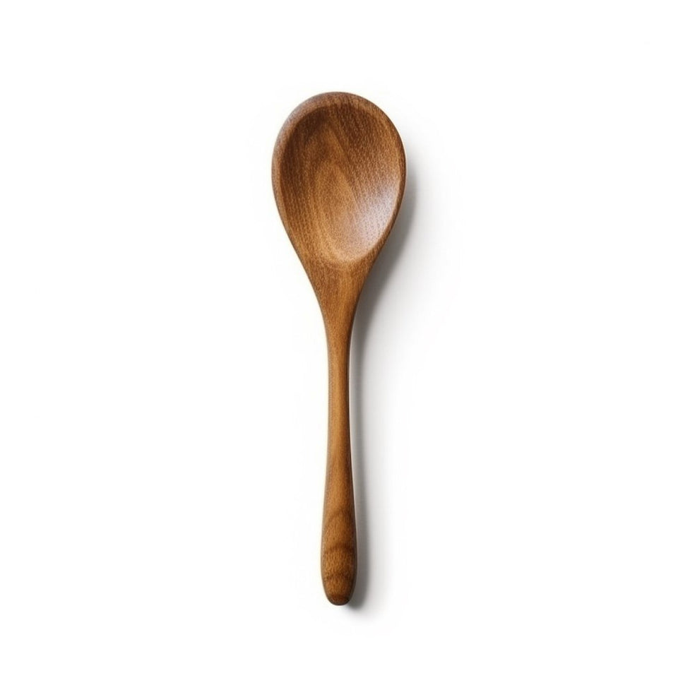 Single wooden spoon on a clean white background